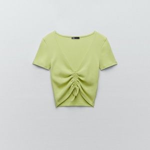 ZARA cinched green cropped tee